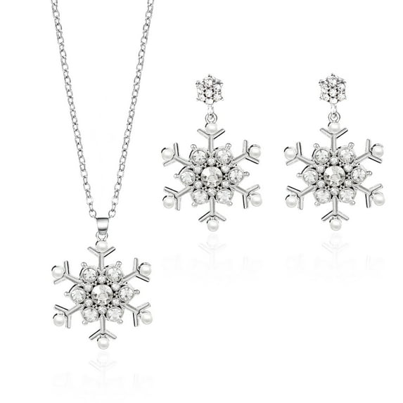 SPEKSEE Christmas Snowflakes Necklace Earrings Set Sparkling Crystal Rhinestone Collar Necklace Drop Dangle Earrings Xmas Holiday Party Jewelry Gift For Woman