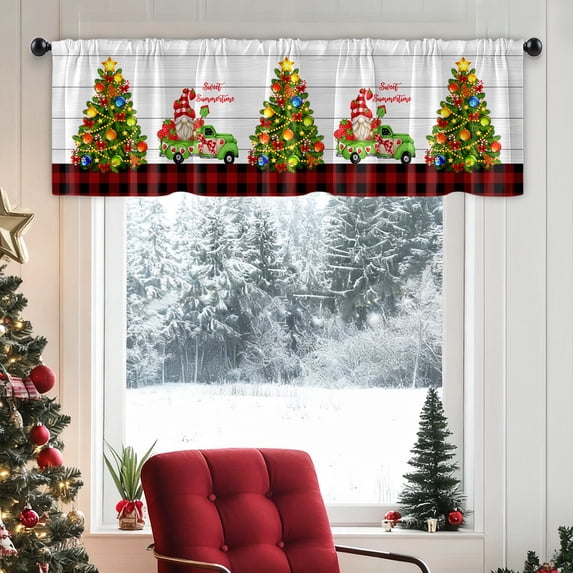 SPEKSEE Christmas Valance for Windows Merry Christmas Tree Curtains Valances Rod Pocket Valance Window Treatments Buffalo Plaid Short Curtains for Kitchen Living Room Bedroom Xmas Holiday 1 Panel