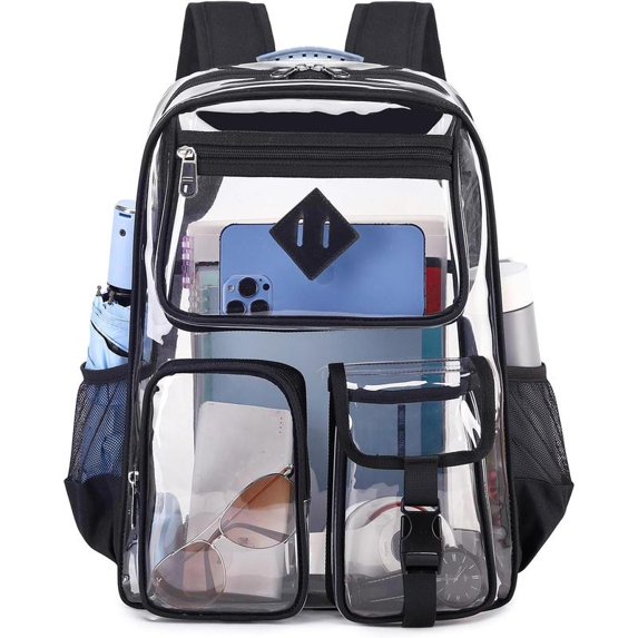 SPEKSEE Clear Backpack for School, Heavy Duty PVC Transparent Bookbag for Stadium Approved See Through Backpack computer travel bag