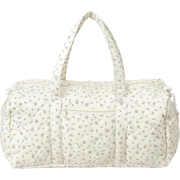 SPEKSEE Coquette Floral Cotton Boston Tote Bag, Women’s Quilted Puffy Shoulder Travel Bag, Trendy Large Capacity Fall Purse