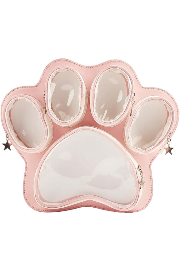 Cute cat paw shaped Ita Bag Pin Display Backpack with large capacity for women, featuring a transparent doll display window