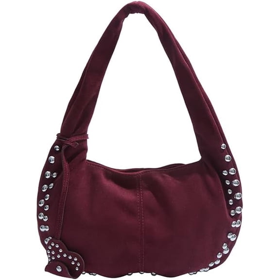 SPEKSEE Deerskin Velvet Studded Shoulder Bag Rivet Frosted Underarm Bag Y2K Fashion Hobo Bag for Shopping Travel Work