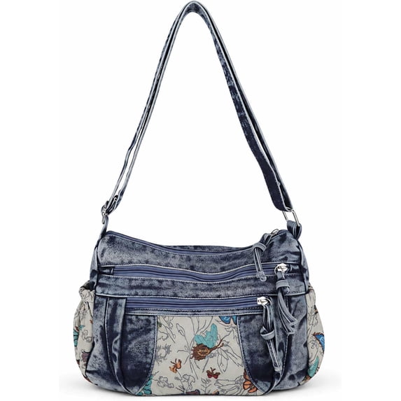 SPEKSEE Denim Purse Crossbody Bags, Boho Hobo Crossbody Bags for Women, Casual Y2K Travel Purse with Butterfly Pattern Lots of Pockets