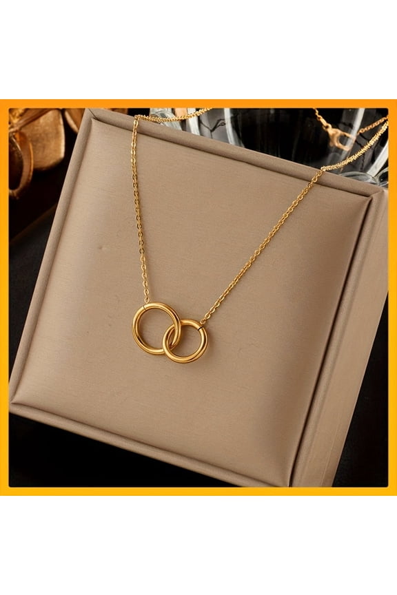Elegant Minimalist Interlocking Ring Necklace - Stainless Steel Chain with Double Ring Pendant, Unisex Bohemian Jewelry for Women & Men, Versatile For Daily Wear, Parties & Special Occasions
