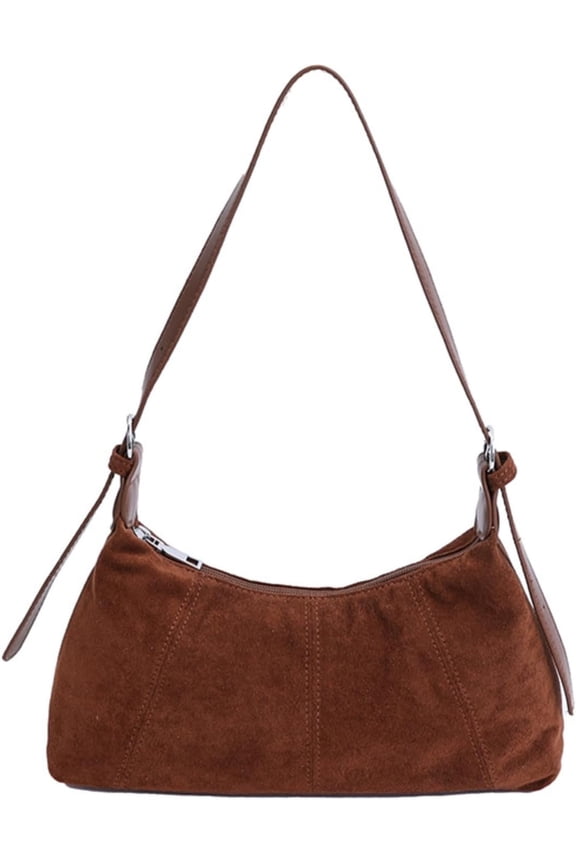 Elegant Women Suede Top Handle Bag Slouchy Crossbody Shoulder Purse Chocolate Brown Hobo Fall Fashion Handbag