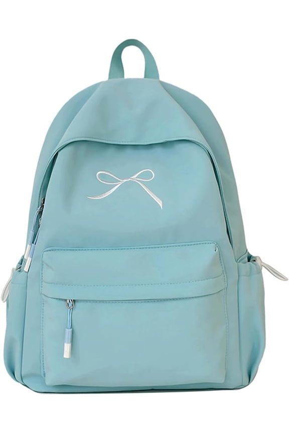 Embroidered Bow Backpack Solid Soft Daypack Simple Backpack with Embroidered Bow Cute Lightweight Large Capacity Daypack Stylish Bag,White
