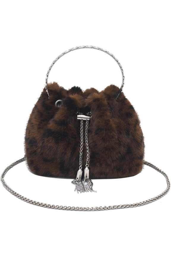 Faux Fur Purses for Women Furry Crossbody Bucket Bags Vintage Leopard Print Fluffy Purse Y2k Accessories