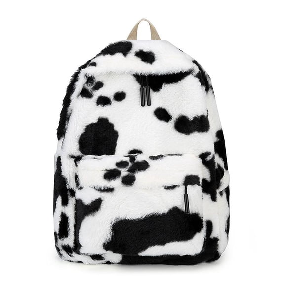 SPEKSEE Fluffy Casual Leopard Pattern Zip Backpack, Leopard Pattern Plush Backpack, Casual Zipper Backpack for Women & Men, Fashionable Backpack for Daily Use
