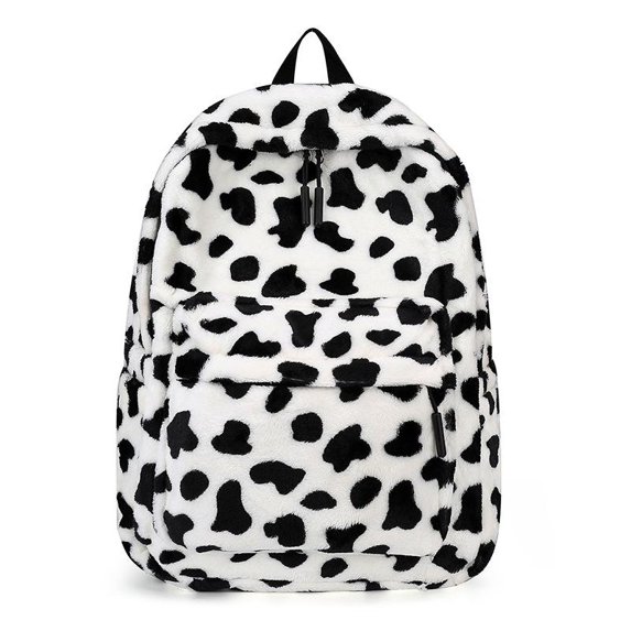 SPEKSEE Fluffy Casual Leopard Pattern Zip Backpack, Leopard Pattern Plush Backpack, Casual Zipper Backpack for Women & Men, Fashionable Backpack for Daily Use