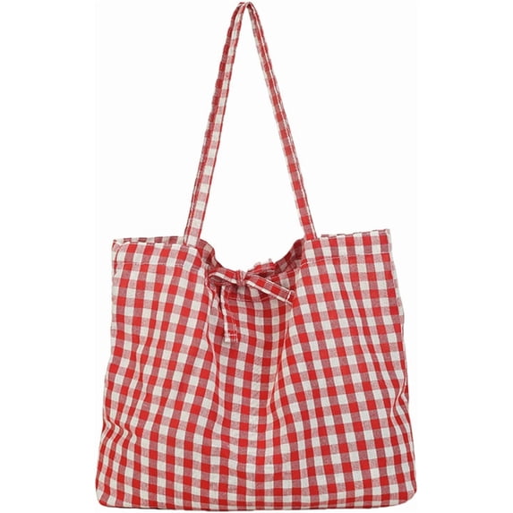 SPEKSEE Gingham Tote Bag Vintage Shoulder Tote Lightweight Shoulder Bag Gingham Large Capacity Handbag