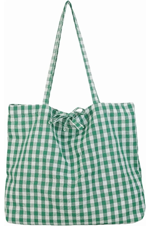 Gingham Tote Bag Vintage Shoulder Tote Lightweight Shoulder Bag Gingham Large Capacity Handbag