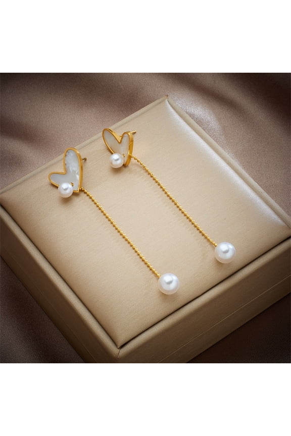 Heart Pearls Dangle Earrings for Women Love Heart Drop Earrings for Valentines Day