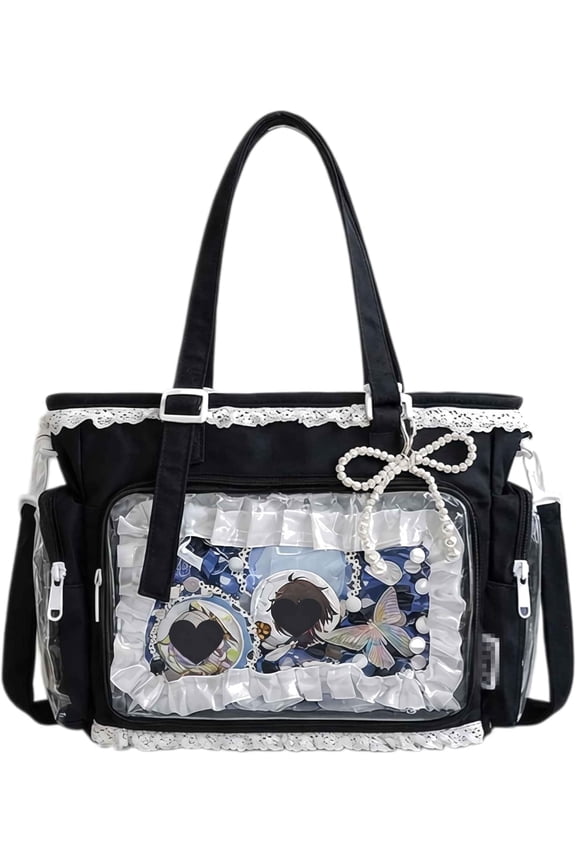 Ita Crossbody Tote Bag, Pin Display Bag with Insert, Cute Messenger Bag, Kawaii Ruffle Ita Bag, Y2k Aesthetic Trendy Shoulder Bags