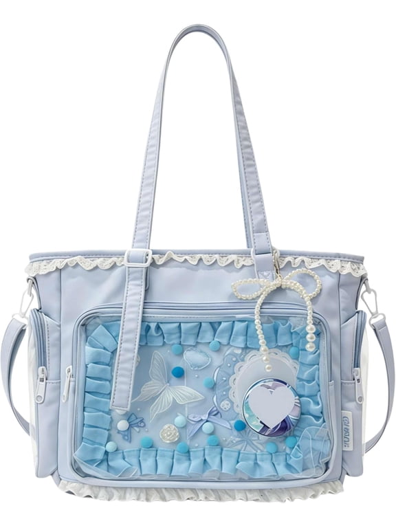 Ita Crossbody Tote Bag, Pin Display Bag with Insert, Cute Messenger Bag, Kawaii Ruffle Ita Bag, Y2k Aesthetic Trendy Shoulder Bags