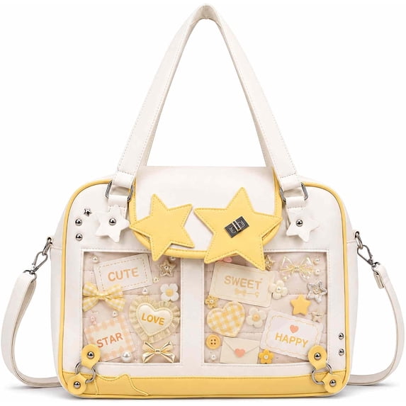 SPEKSEE Kawaii Star Ita Bag for Women, Anime Pin Display Clear Window Shoulder Bag, Cute Messenger Bag Y2k Handbag, Cosplay Convention Crossbody Tote Bag