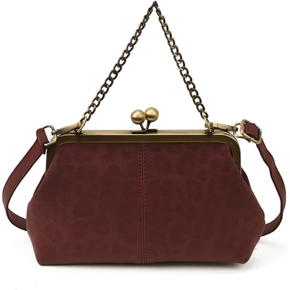 SPEKSEE Kiss Lock Purses and Handbags Leopard Clutch Frame Leopard Print Kiss Lock Pouch Classy Minimal Retro Purse for Woman (Burgundy)
