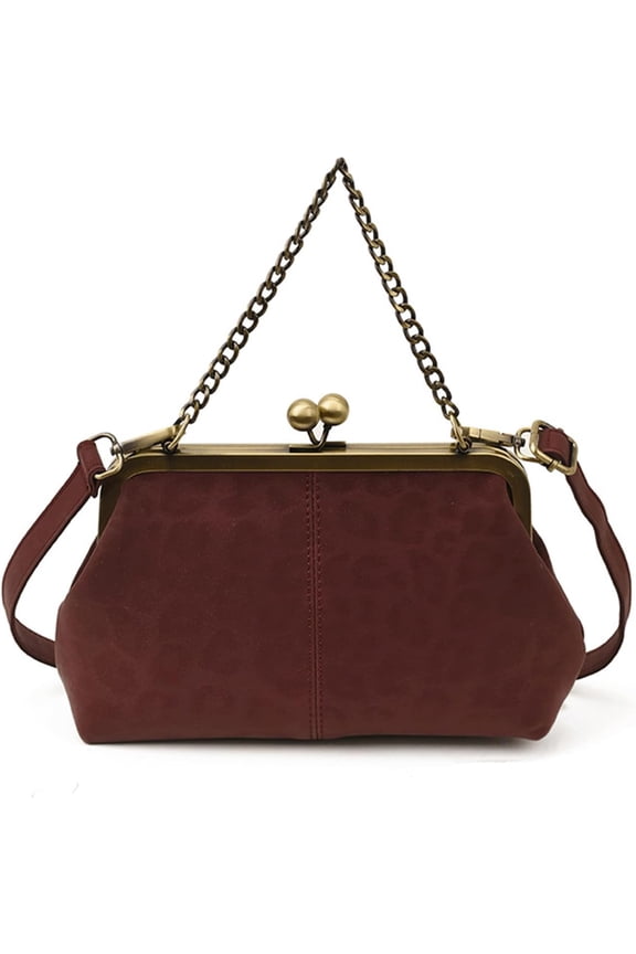 Kiss Lock Purses and Handbags Leopard Clutch Frame Leopard Print Kiss Lock Pouch Classy Minimal Retro Purse for Woman (Burgundy)