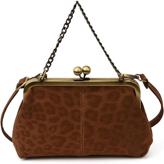 SPEKSEE Kiss Lock Purses and Handbags Leopard Clutch Frame Leopard Print Kiss Lock Pouch Classy Minimal Retro Purse for Woman (Burgundy)