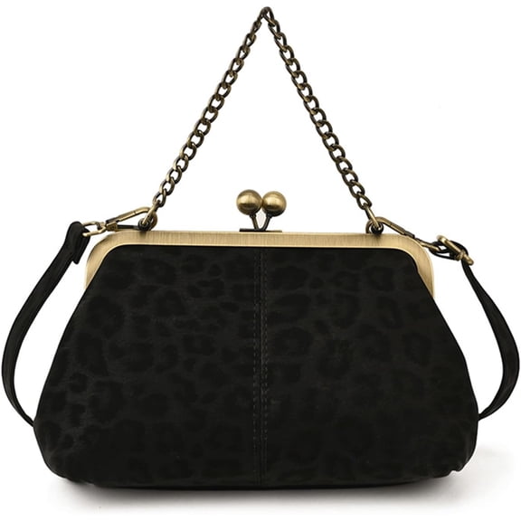 SPEKSEE Kiss Lock Purses and Handbags Leopard Clutch Frame Leopard Print Kiss Lock Pouch Classy Minimal Retro Purse for Woman (Burgundy)