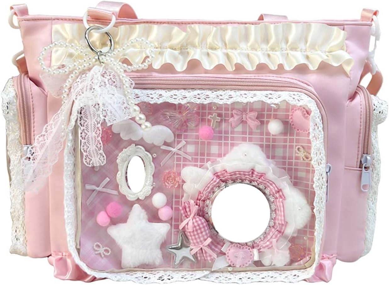 SPEKSEE Lace Itabag Ruffle Shoulder Purse， Pin Display Bag with Insert Anime Badge Display