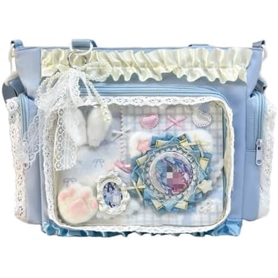 SPEKSEE Lace Itabag Ruffle Shoulder Purse, Pin Display Bag with Insert Anime Badge Display