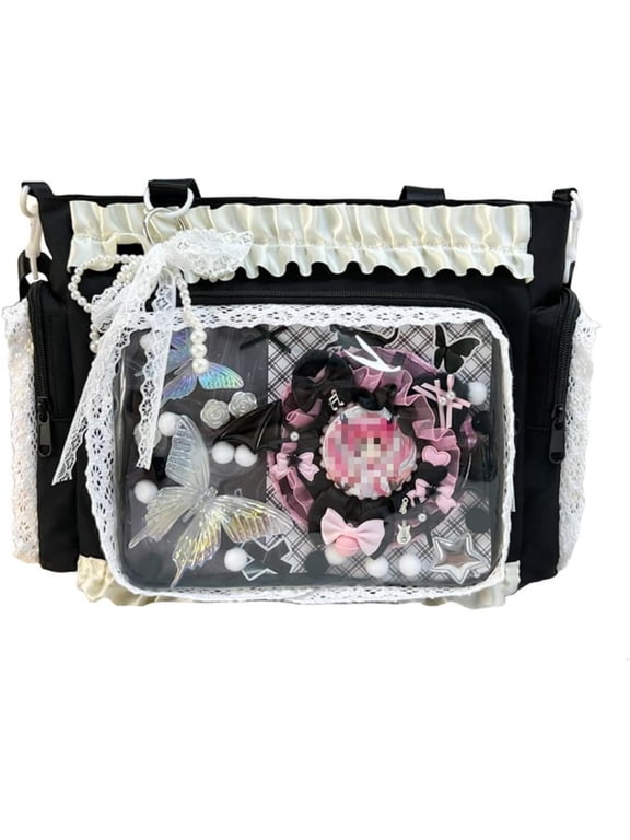 Lace Itabag Ruffle Shoulder Purse, Pin Display Bag with Insert Anime Badge Display