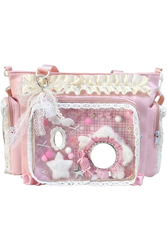 Lace Itabag Ruffle Shoulder Purseļ¼ Pin Display Bag with Insert Anime Badge Display