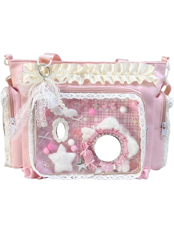 Lace Itabag Ruffle Shoulder Purse, Pin Display Bag with Insert Anime Badge Display