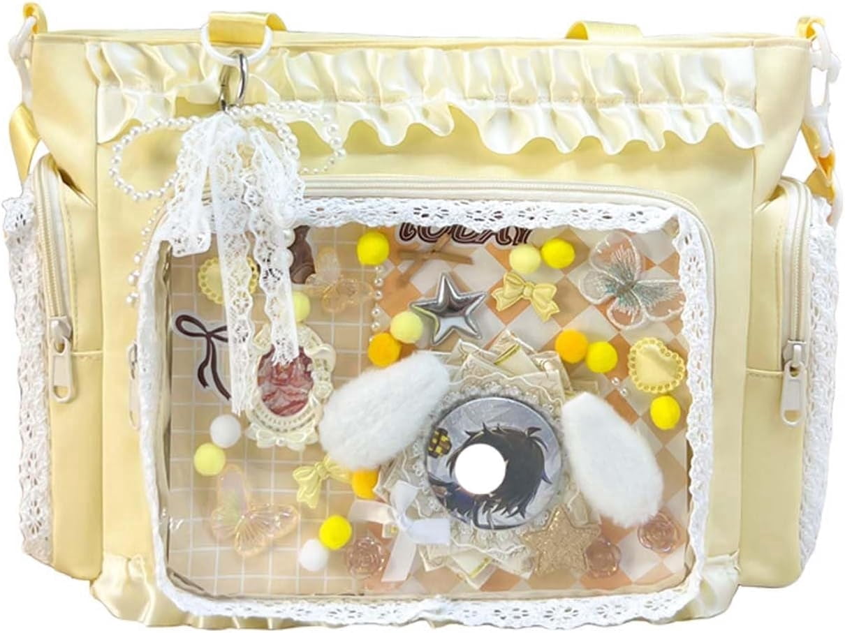 SPEKSEE Lace Itabag Ruffle Shoulder Purse， Pin Display Bag with Insert Anime Badge Display