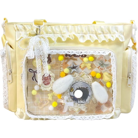 SPEKSEE Lace Itabag Ruffle Shoulder Purse, Pin Display Bag with Insert Anime Badge Display