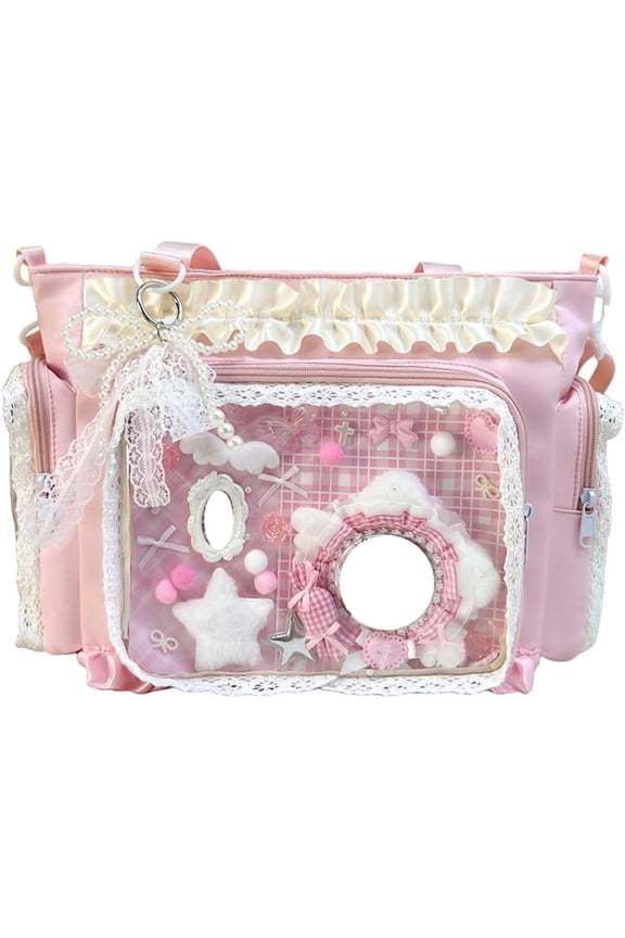 Lace Itabag Ruffle Shoulder Purse， Pin Display Bag with Insert Anime Badge Display