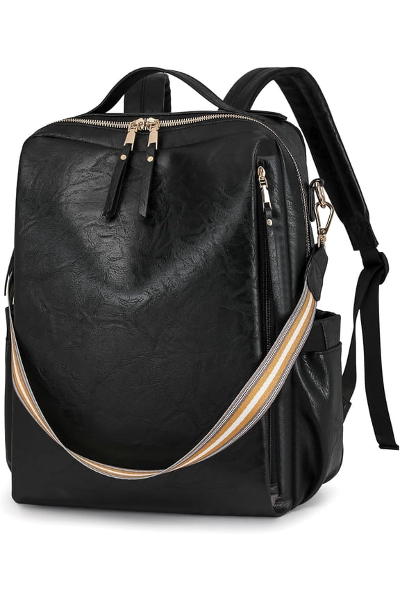 Laptop Backpack for Women, Leather Travel Backpack with 15.6 Inch Laptop Compartment, College Work Computer Bag
