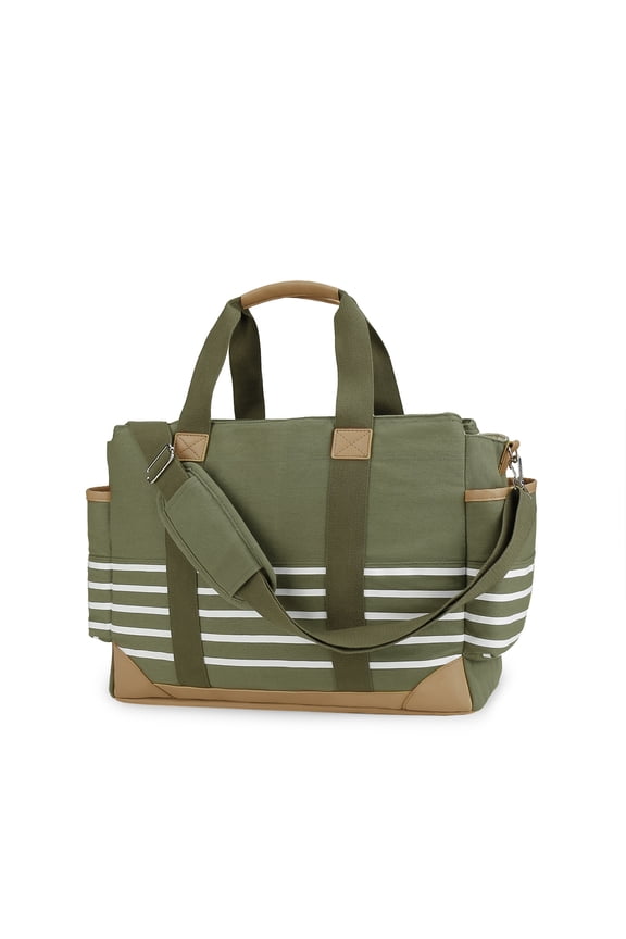 Large Capacity Canvas Mommy Bag - Multi-functional Waterproof Maternity Tote with Shoulder Strap & Stroller Hanging Feature