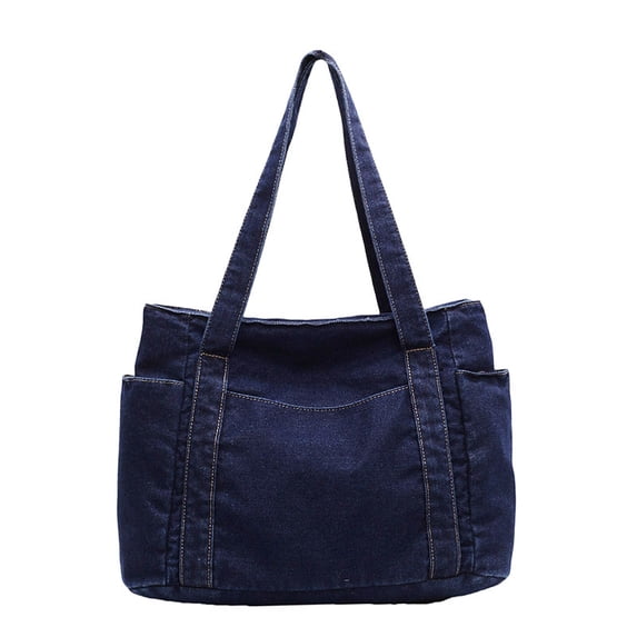SPEKSEE Large Capacity Washed Denim Tote Bag, Casual Daily Shoulder Handbag with Zip‑Top Closure Roomy Denim Purse for Work Commute Shopping Travel