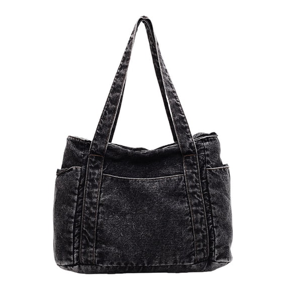 SPEKSEE Large Capacity Washed Denim Tote Bag, Casual Daily Shoulder Handbag with Zip‑Top Closure Roomy Denim Purse for Work Commute Shopping Travel