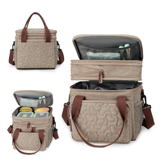 SPEKSEE Lunch Bag for Women Men, Expandable Large Adult Insulated Lunch Box for Work, Leakproof Double Deck Lunch Box Cooler Tote Bag with Removable Shoulder Strap