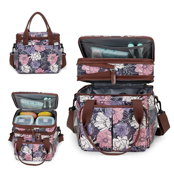 SPEKSEE Lunch Bag for Women Men Double Deck Lunch Box, Expandable Large Lunch Bags, Leakproof Lunch Box Cooler Bag