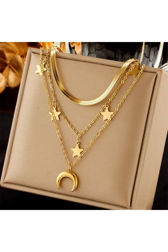 Multilayer Necklace Triple 3 Layered Choker Necklace Star Moon Chain Necklace for Women