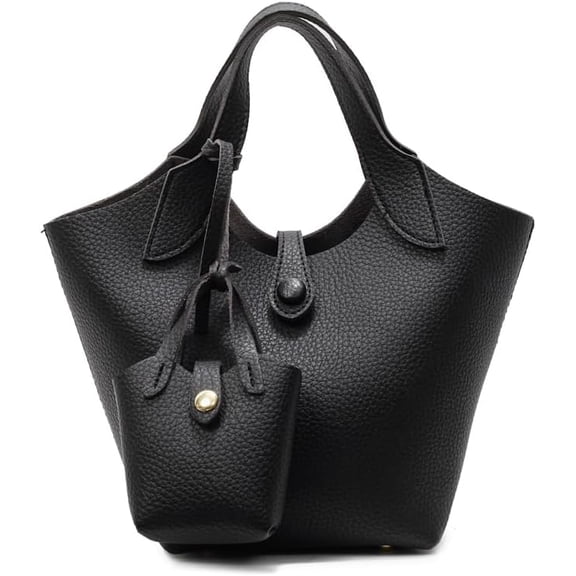 SPEKSEE PU Leather All-Match Shoulder Bag Large Capacity Soft Tote Handbag Solid Color Casual Bucket Bag Commute Bag with Matching Cl