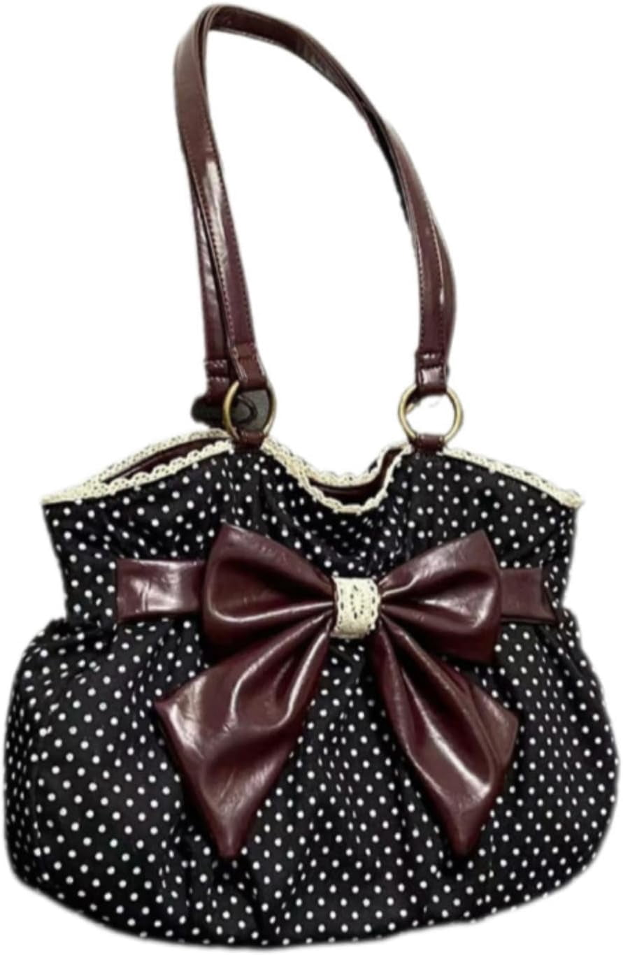 SPEKSEE Polka Dot Purse for Women Vintage Large Capacity Bow HandBag J Fashion Harajuku Gyaru Kawai Whimsical Accessories