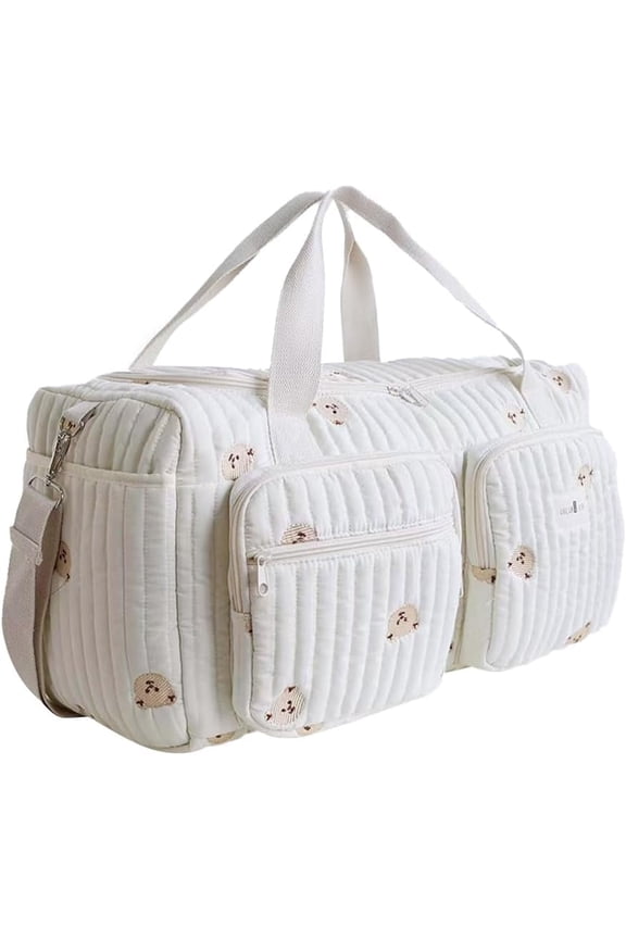 Quilted Diaper Bag Large Capacity Duffle Bag Weekender Bag for Hospital and Weekender Travel