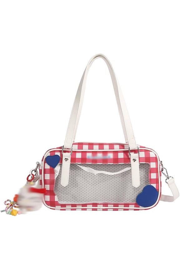 Rectangular Shoulder Bag Japanese Checkered Crossbody Bag Kawaii Portable Itabag with Inserted Pin Display Bag