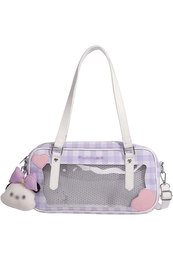 Rectangular Shoulder Bag Japanese Checkered Crossbody Bag Kawaii Portable Itabag with Inserted Pin Display Bag