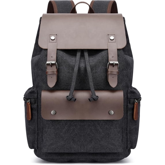 SPEKSEE Retro Canvas & Leather Laptop Backpack, Unisex 16 Inch Computer Bag for Work Travel & University, Vintage Style Rucksack
