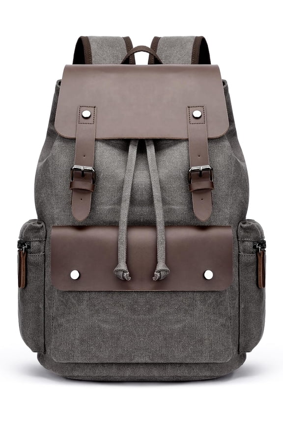Retro Canvas & Leather Laptop Backpack, Unisex 16 Inch Computer Bag for Work Travel & University, Vintage Style Rucksack