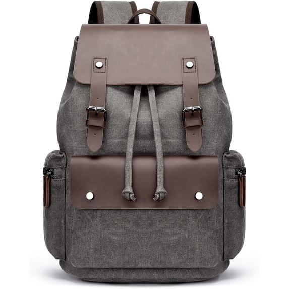 SPEKSEE Retro Canvas & Leather Laptop Backpack, Unisex 16 Inch Computer Bag for Work Travel & University, Vintage Style Rucksack