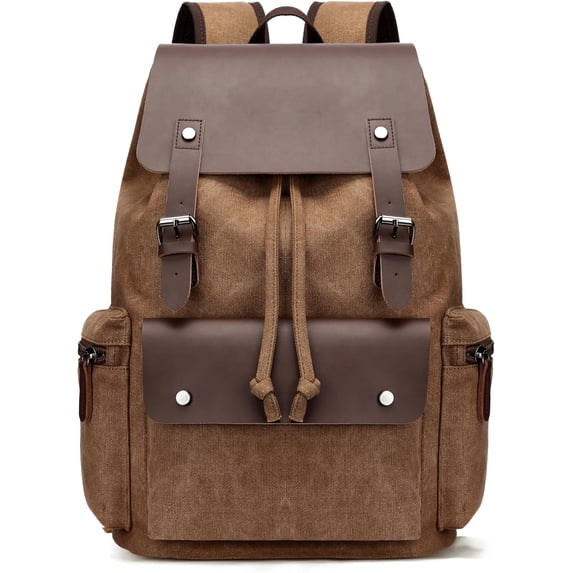 SPEKSEE Retro Canvas & Leather Laptop Backpack, Unisex 16 Inch Computer Bag for Work Travel & University, Vintage Style Rucksack