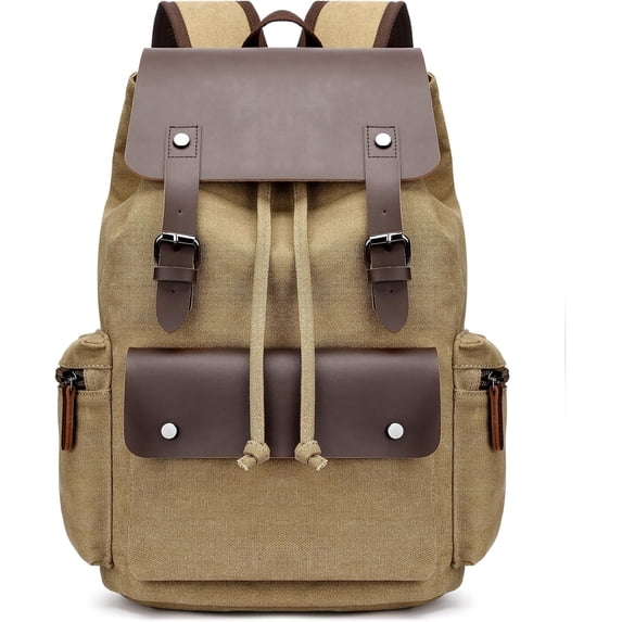 SPEKSEE Retro Canvas & Leather Laptop Backpack, Unisex 16 Inch Computer Bag for Work Travel & University, Vintage Style Rucksack