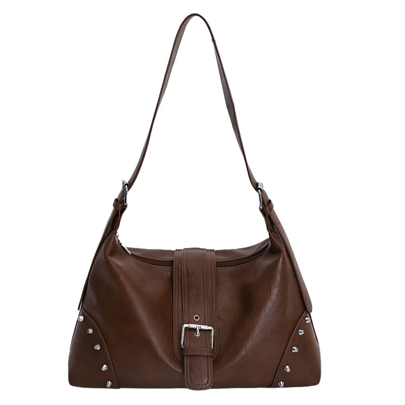 SPEKSEE Retro Motocycle Shoulder Bag with Belt Rivet Crossbody Bag for Women