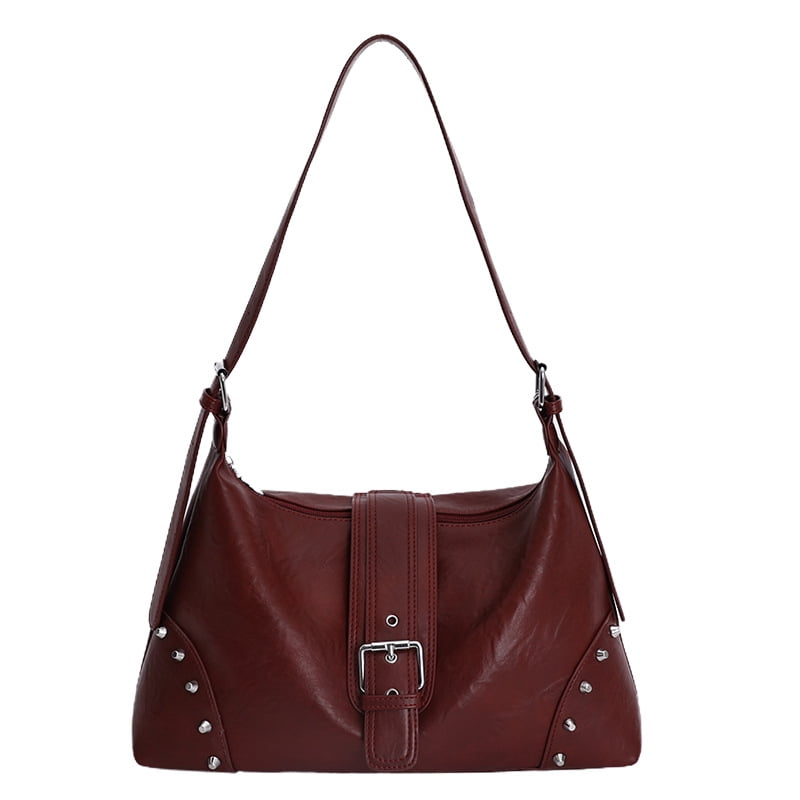 SPEKSEE Retro Motocycle Shoulder Bag with Belt Rivet Crossbody Bag for Women